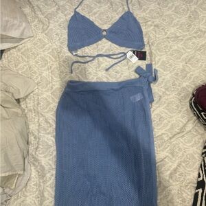 Almost Famous Blue Knit Skirt Set